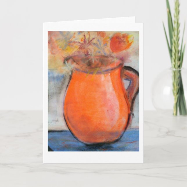 Carte de note rouge de vase en peinture en pastel (Devant)