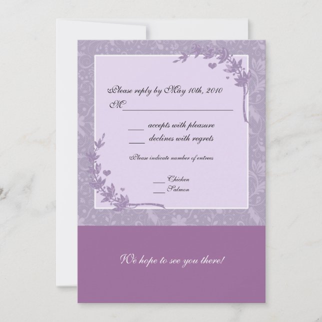Carte de note RSVP de mariage de lavande (Devant)