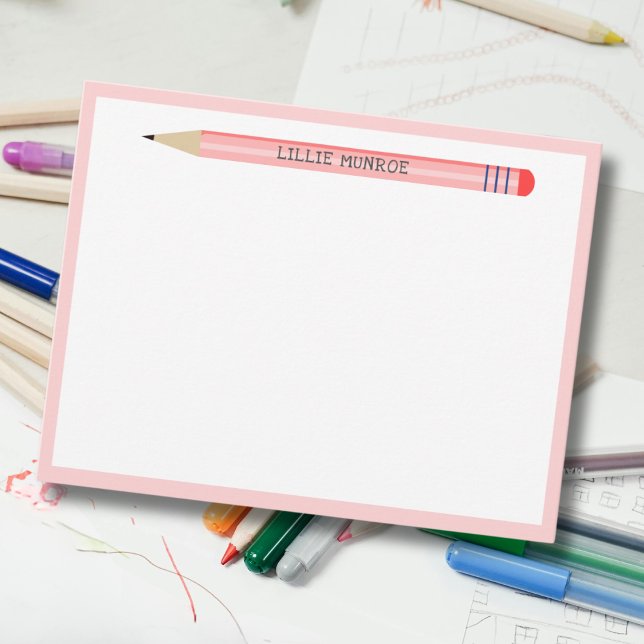 Carte de note simple crayon rose mignonne pour enf (Créateur téléchargé)
