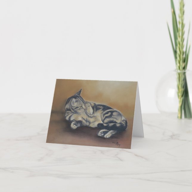 Carte de note tigrée d'art de chat de ventre (Devant)