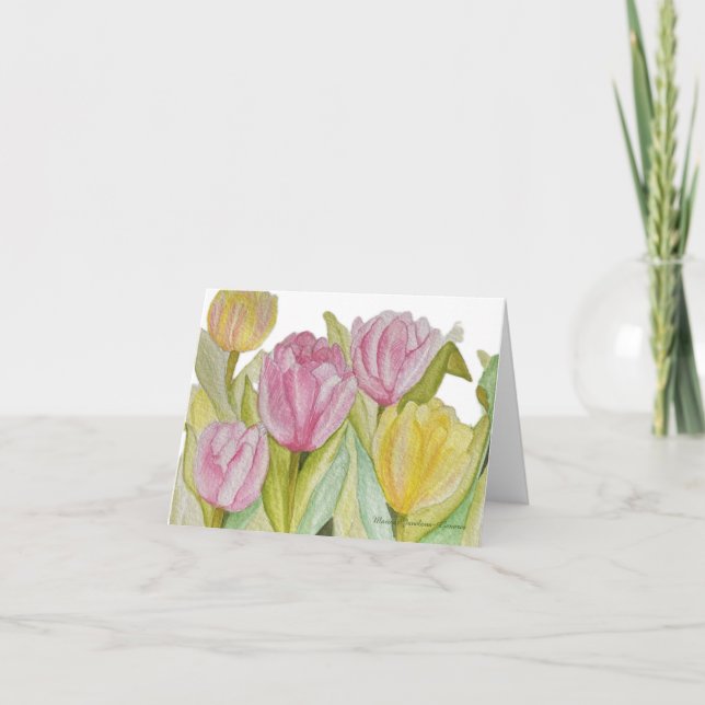 Carte de note Tulipe rose et jaune (Devant)