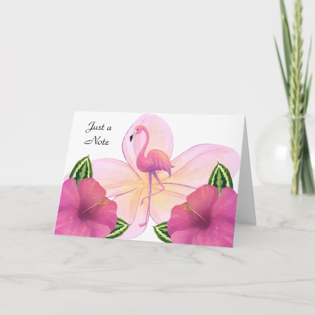 Carte de note vierge avec Flamant rose et Hibiscus (Devant)