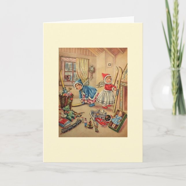 Carte de note vintage de Noël d'anges (Devant)
