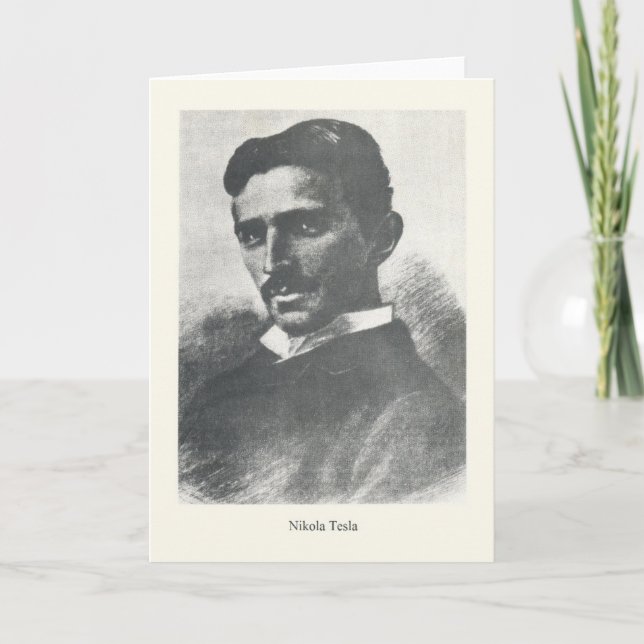 Carte de note vintage de portrait de Nikola Tesla (Devant)