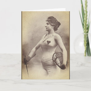 Carte de note vintage d'escrimeur de femme