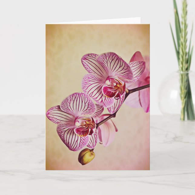 Carte de notes d'art pour orchidées roses et créme (Devant)