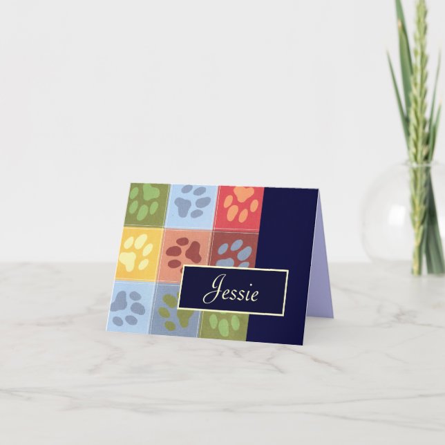 Carte de notes Empreinte de patte avec nom (Devant)