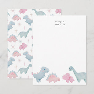 Carte de notes pour enfants Dinosaures roses