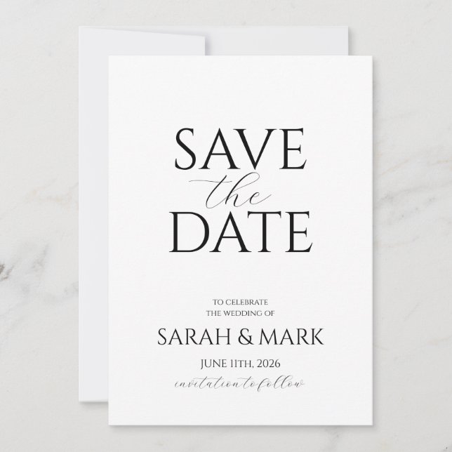 Carte de notification de date de mariage minimalis (Devant)