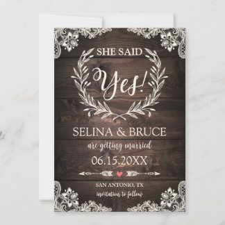 Carte de notification de mariage en bois rustique