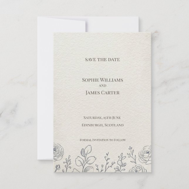 Carte de notification de mariage Rose Crème en des (Devant)