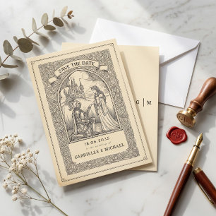 Carte de notification de mariage vintage chevalier