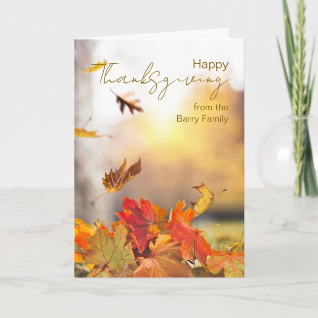 Carte De notre famille Thanksgiving avec feuilles d'auto (Devant)