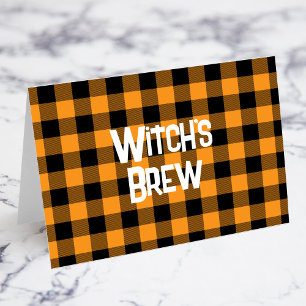 Carte de nourriture Halloween à carreaux orange et