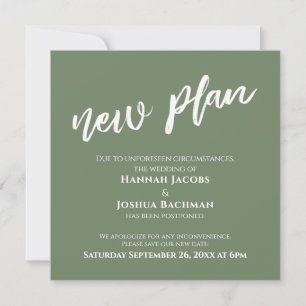 Carte de nouveau plan Mariage reportée verte et bl