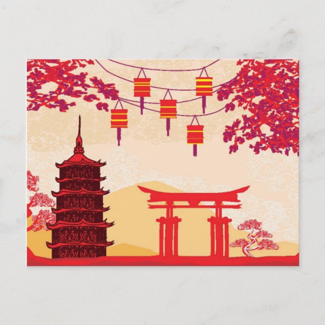 Carte de Nouvel An Chinoise - Lanternes traditionn (Devant)