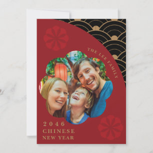 Carte de Nouvel An Japonaise Chinoise Rouge et Noi