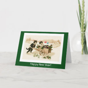 Carte de Nouvel An personnalisable vintage Chats d