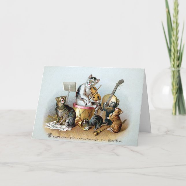 Carte de Nouvel An pour chats victoriens (Devant)