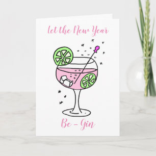 Carte de nouvelle année rose Gin heureux