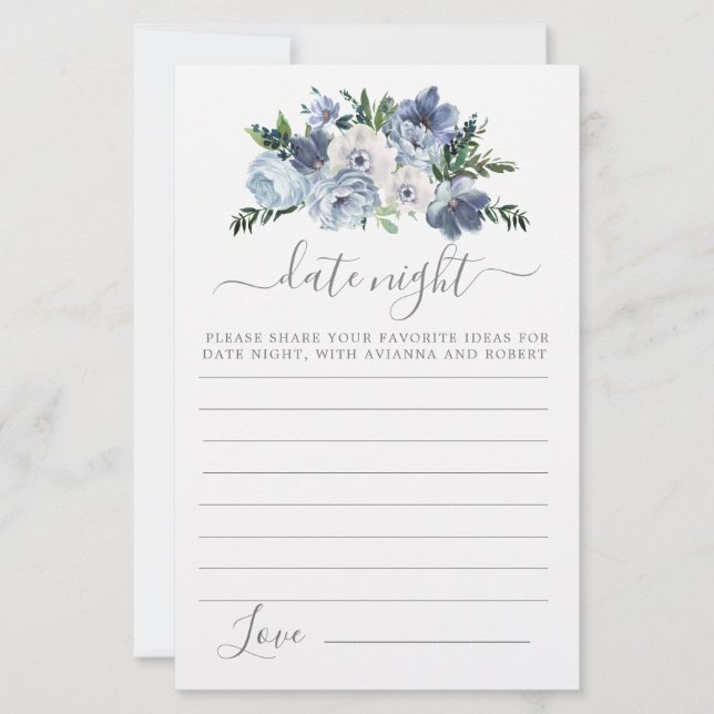 Carte de nuit Dusty Blue Floral Green (Devant)