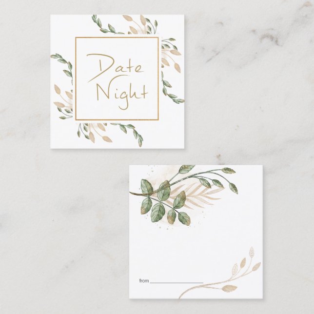 Carte de nuit Gold Sage Green Floral Date (Devant / Derrière)