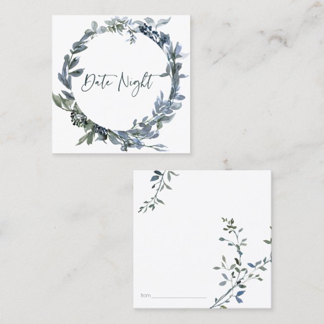 Carte de nuit Sage Silver Green Floral Date (Devant / Derrière)
