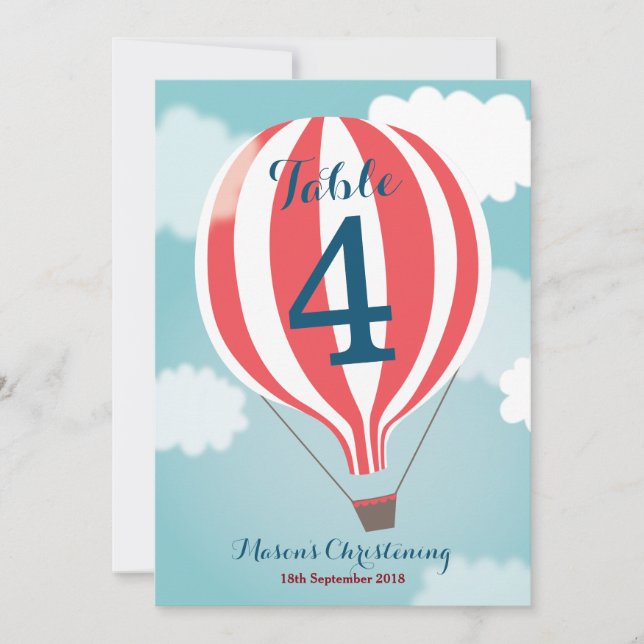 Carte de numéro de la table de ballons à air chaud (Devant)