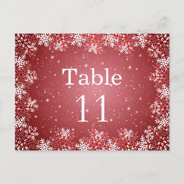 Carte de numéro de la table de mariage des flocons (Devant)