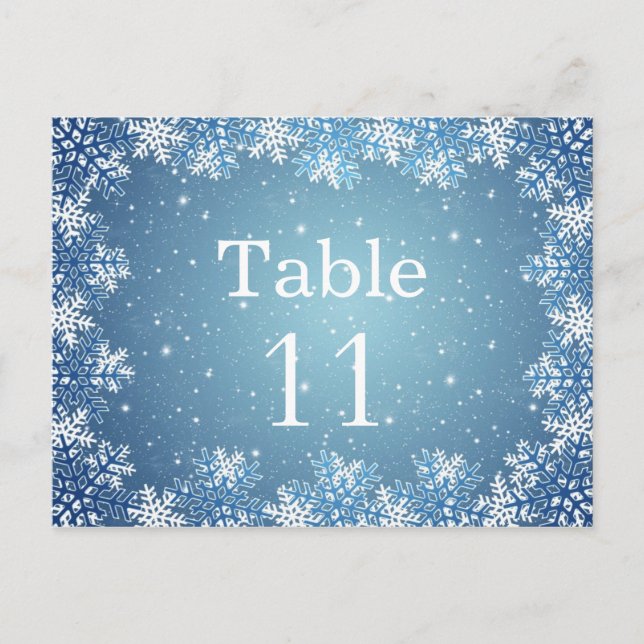 Carte de numéro de la table du mariage de flocons  (Devant)