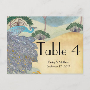 Carte de numéro de Mariage Peacock & Palm Tree vin