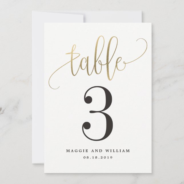 Carte de numéro de table à calligraphie charmante  (Devant)