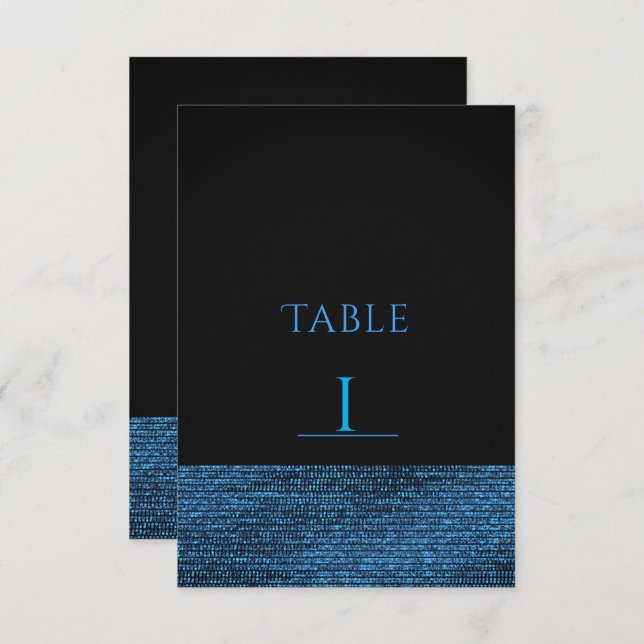Carte de numéro de table à paillettes Blue & Black (Devant / Derrière)