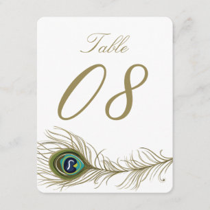 Carte de numéro de table à plumes de paon fantaisi