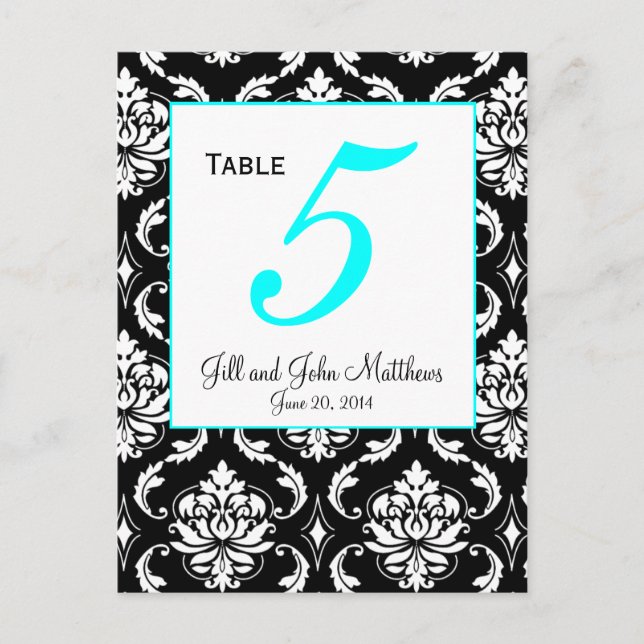 Carte de numéro de table Aqua Elegant Mariage dama (Devant)
