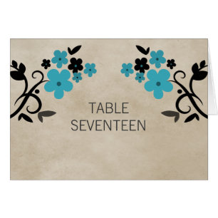 Carte de numéro de table Aqua Sweet Vintage Floral