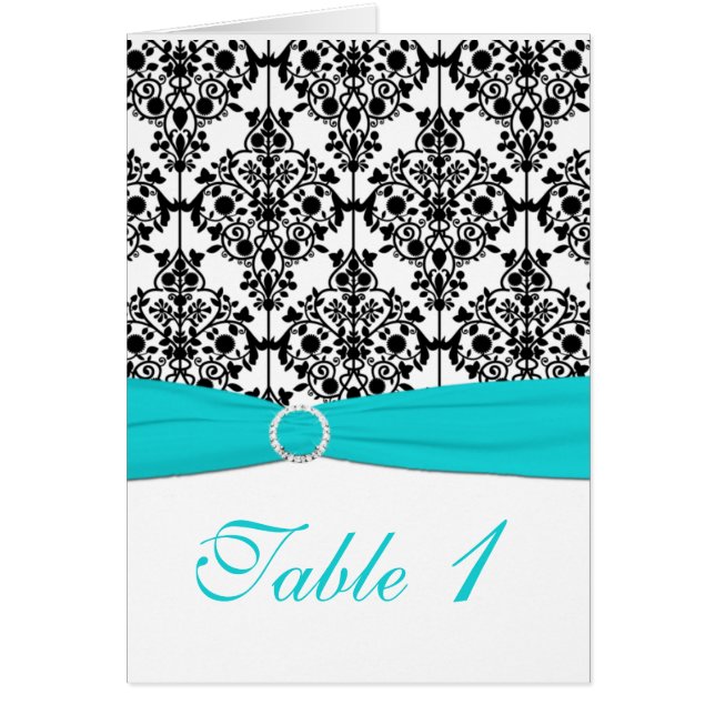 Carte de numéro de table Aqua, White et Black Dama (Devant)