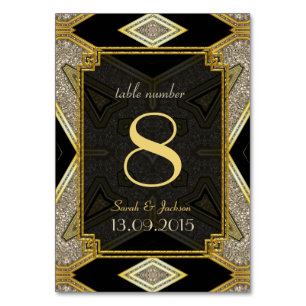 Carte de numéro de table Art Déco Gold Black Maria