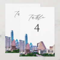 Carte de numéro de table AUSTIN Texas Watercolor S