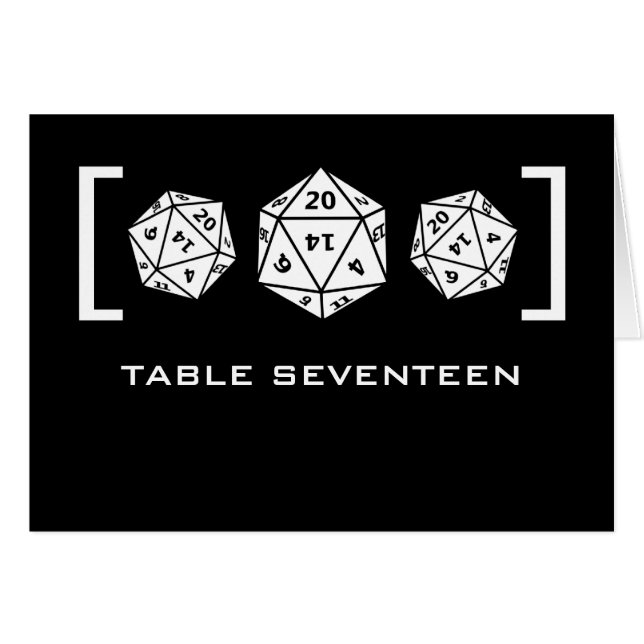 Carte de numéro de table Black D20 Dice Gamer (Devant horizontal)