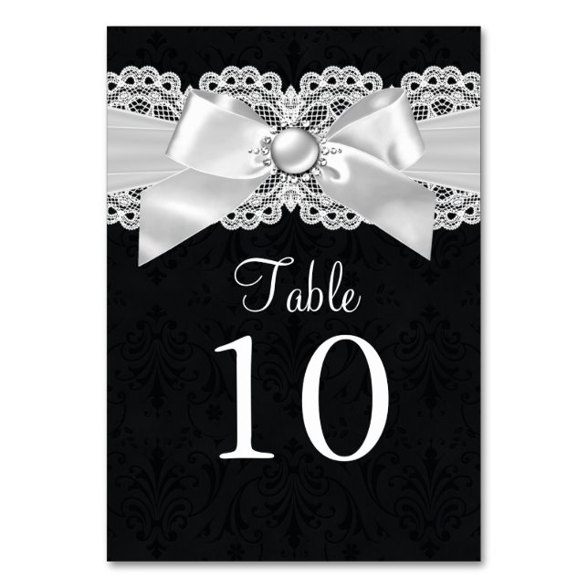 Carte de numéro de table Black & White Damask & Pe (Par défaut)