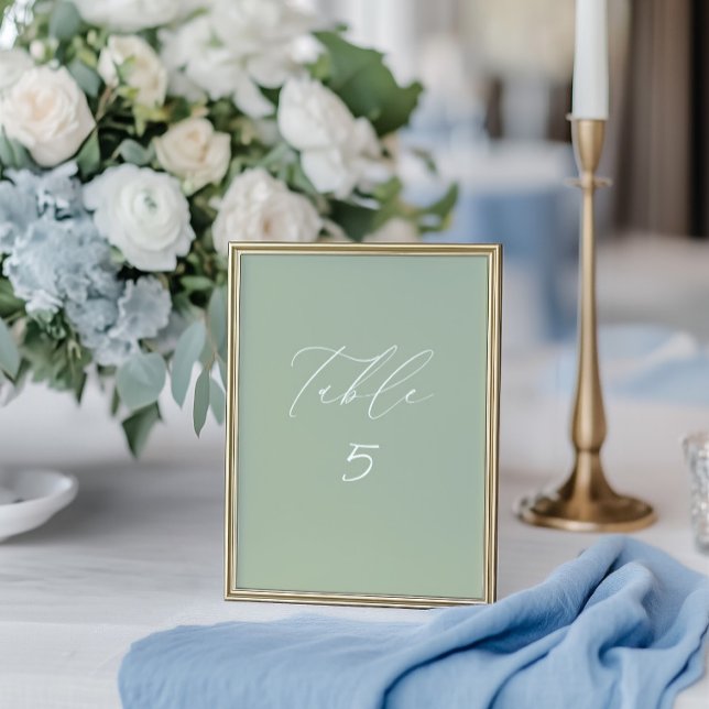 Carte de numéro de table blanche et verte Sage Mar (White & Sage Green Wedding Table Number Card)