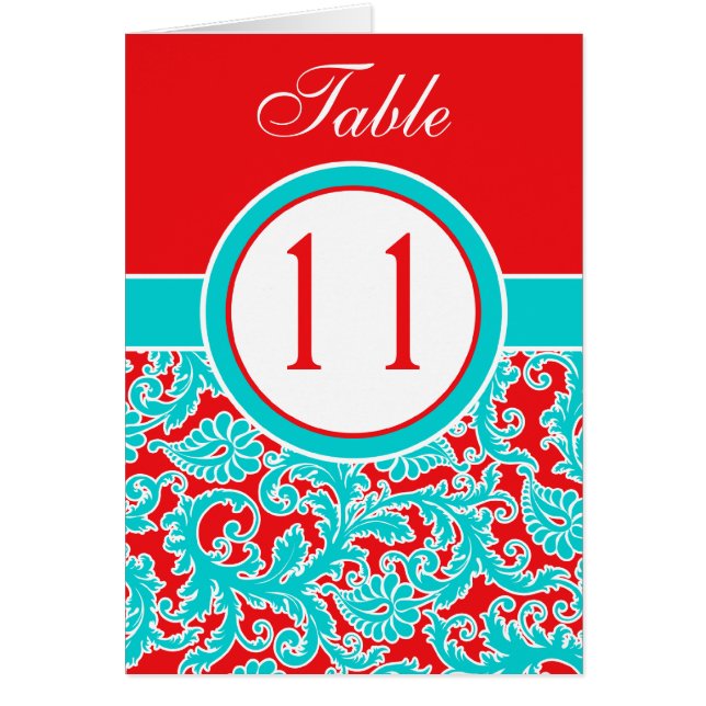 Carte de numéro de table bleu rouge blanc Damas (Devant)