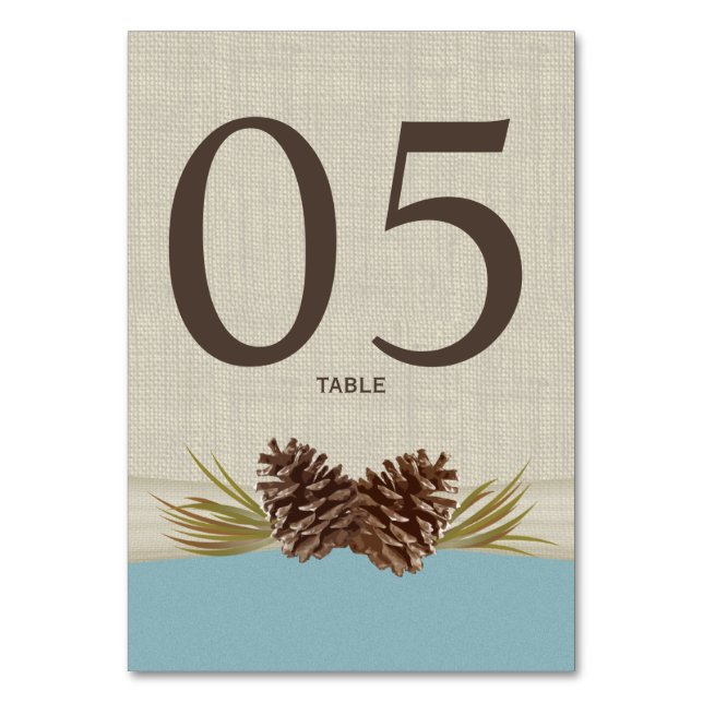 Carte de numéro de table bleue Pine Cones (Par défaut)