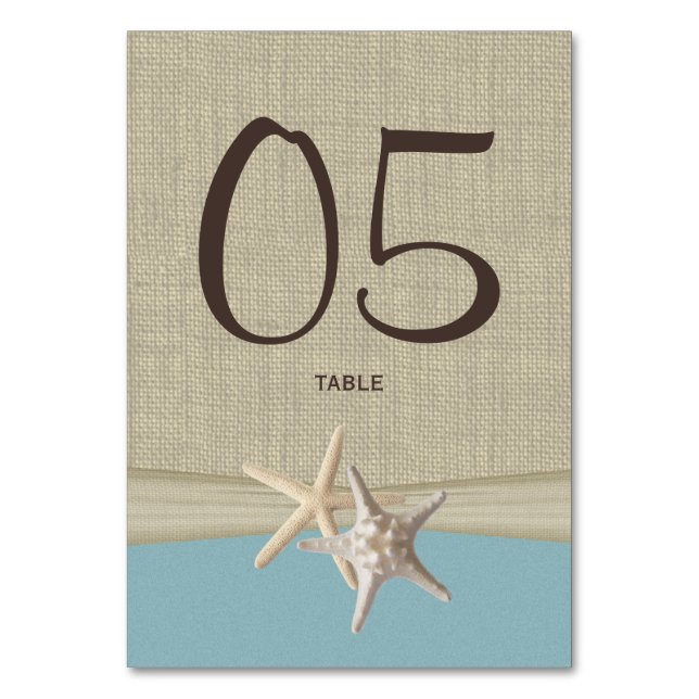 Carte de numéro de table bleue Starfish et Burlap (Par défaut)