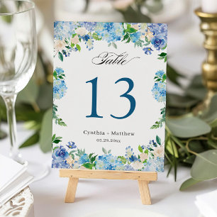 Carte de numéro de table Blue Hydrangea Floral Mar