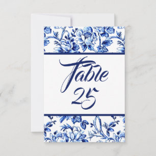 Carte de numéro de table Blue & White Floral Toile