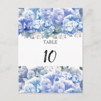 Carte de numéro de table Bouquet Monochrome Bleu