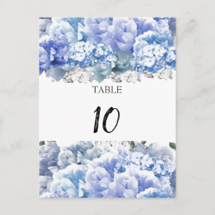 Carte de numéro de table Bouquet Monochrome Bleu
