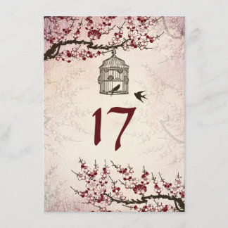 Carte de Numéro de Table Cerisier en Fleurs et Ois